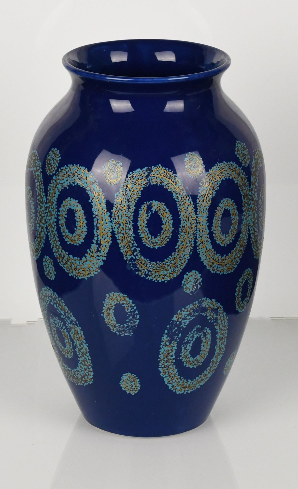 Vaso in ceramica blu con particolari decori celesti e lumeggiature in oro - Image 3 of 3