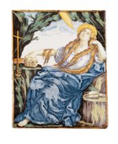 Mattonella maiolicata rappresentante Maddalena penitente, la cui iconografia è ripresa da un dipinto