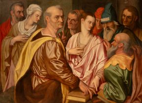 Cristo tra i dottori con l’arrivo di Maria e Giuseppe