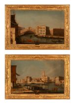 Coppia di vedute raffiguranti Venezia: il Canal Grande verso Cannaregio con la chiesa di San Geremia