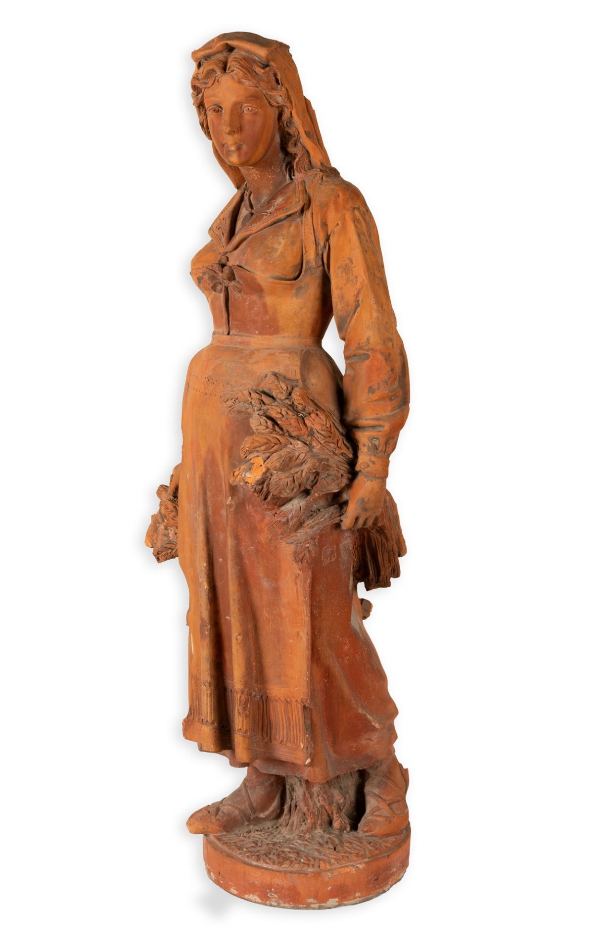 Grande scultura in terracotta. Contadina con fascio di spighe - Allegoria dell'estate - Image 4 of 6
