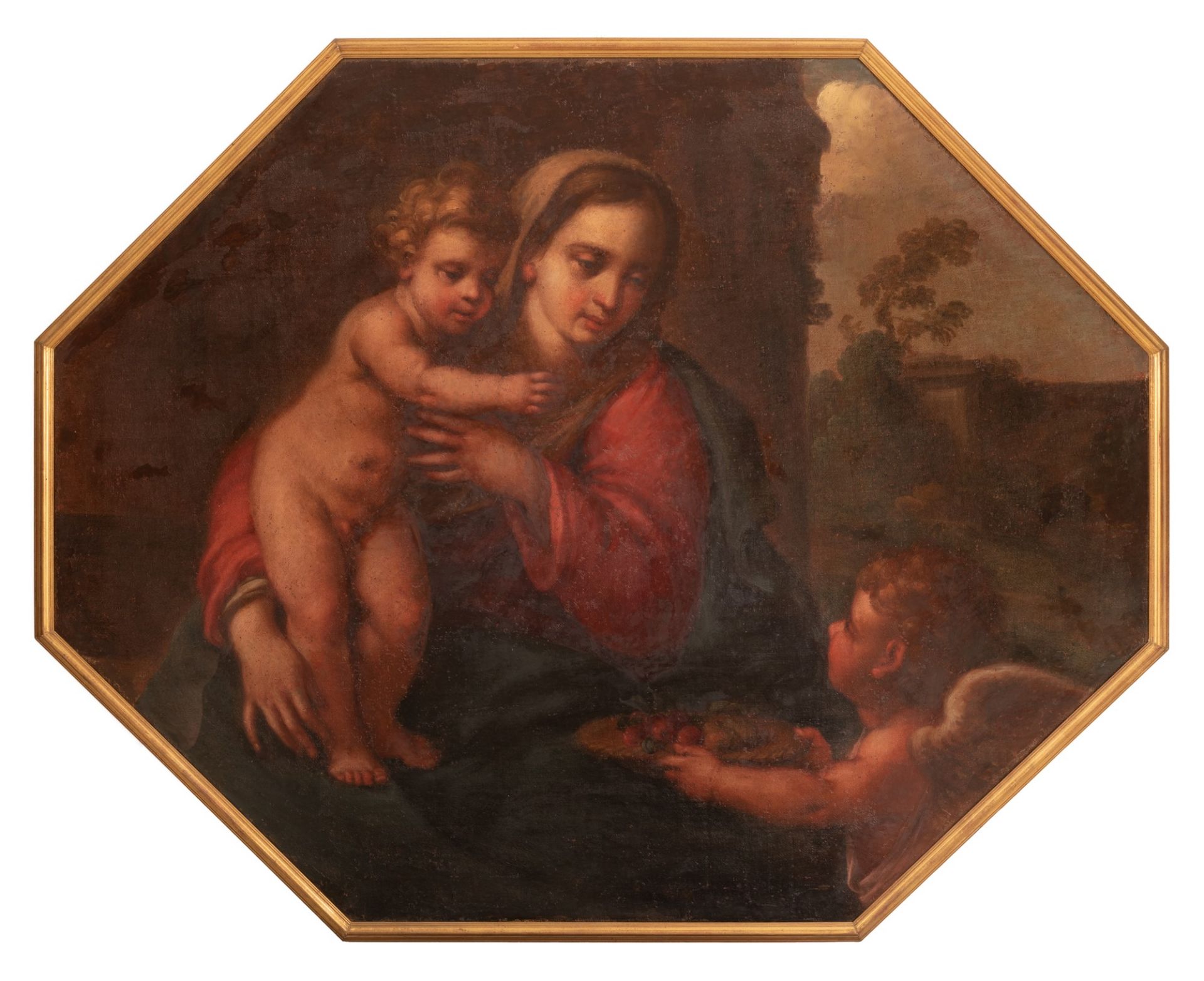 Madonna con Bambino e un angelo che offre cesta di frutta - Bild 3 aus 6