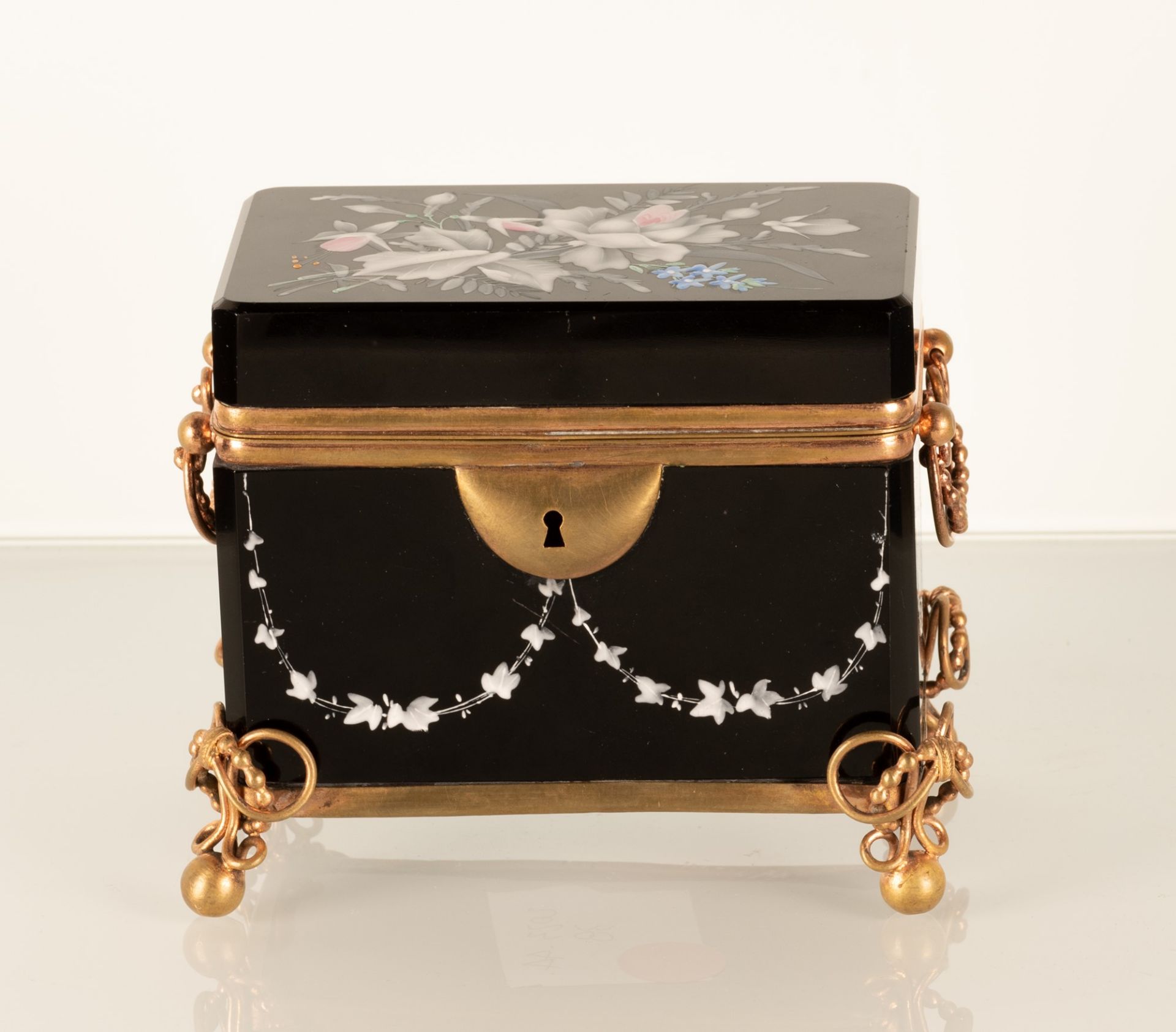 Deliziosa scatola portagioie in ceramica nera con decorazioni floreali a smalto. Inserti e base in b - Bild 2 aus 12