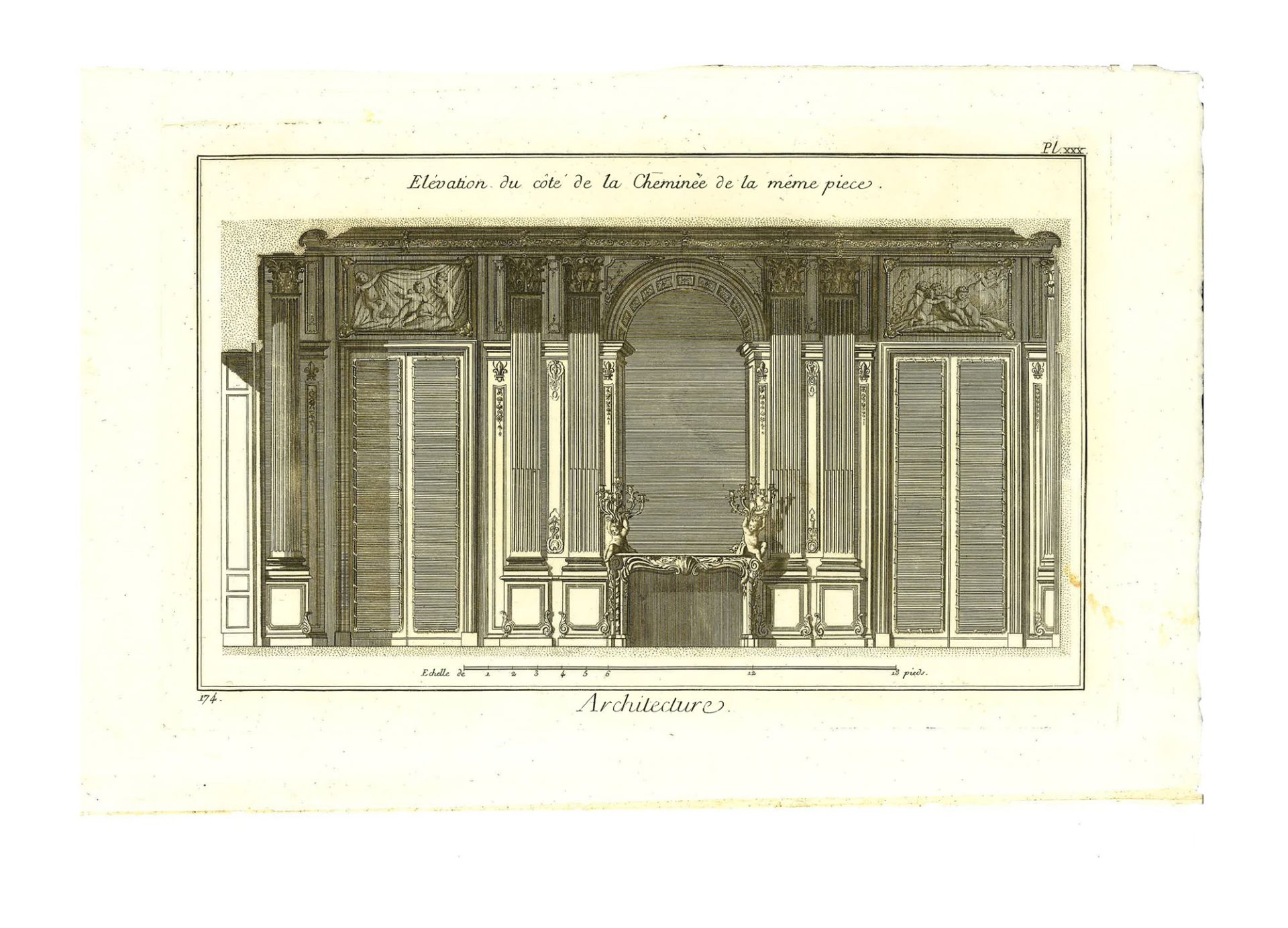 Lotto di tre incisioni dal titolo "Architecture" tratte dall'edizione ginevrina dell' "Encyclopédie,