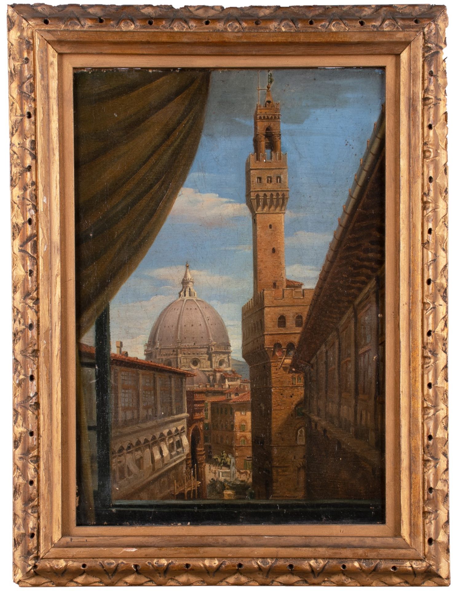 Veduta prospettica di Palazzo della Signoria e della cupola del duomo vista dalla tribuna degli Uffi