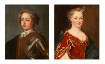 Coppia di dipinti olio su tela raffiguranti Luigi XV di Borbone e la regina consorte Maria Leszczyns