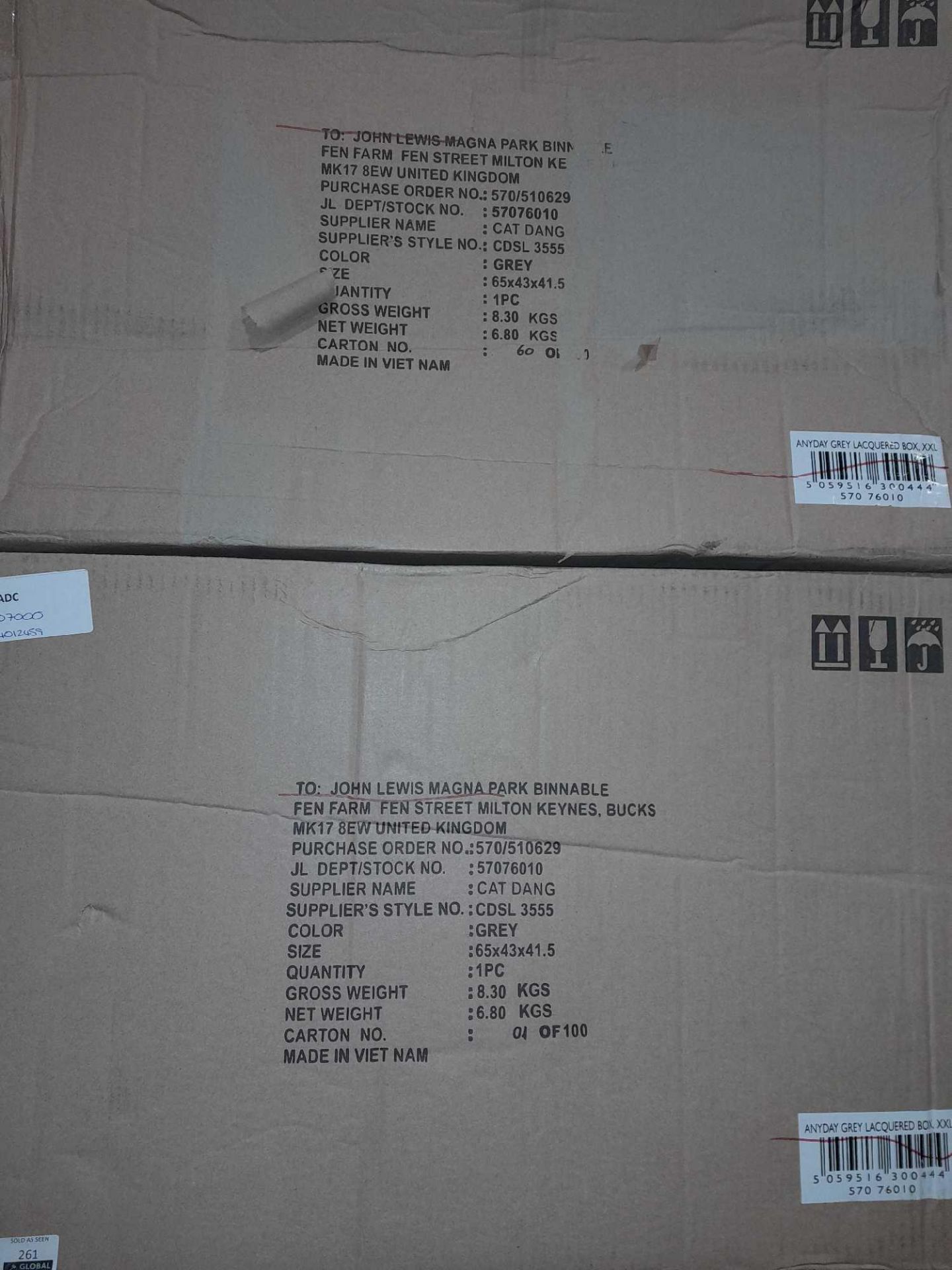 RRP £140 Lot To Contain 2 Boxed John Lewis Anyday Xl Grey Lacquered Boxes - Image 2 of 2