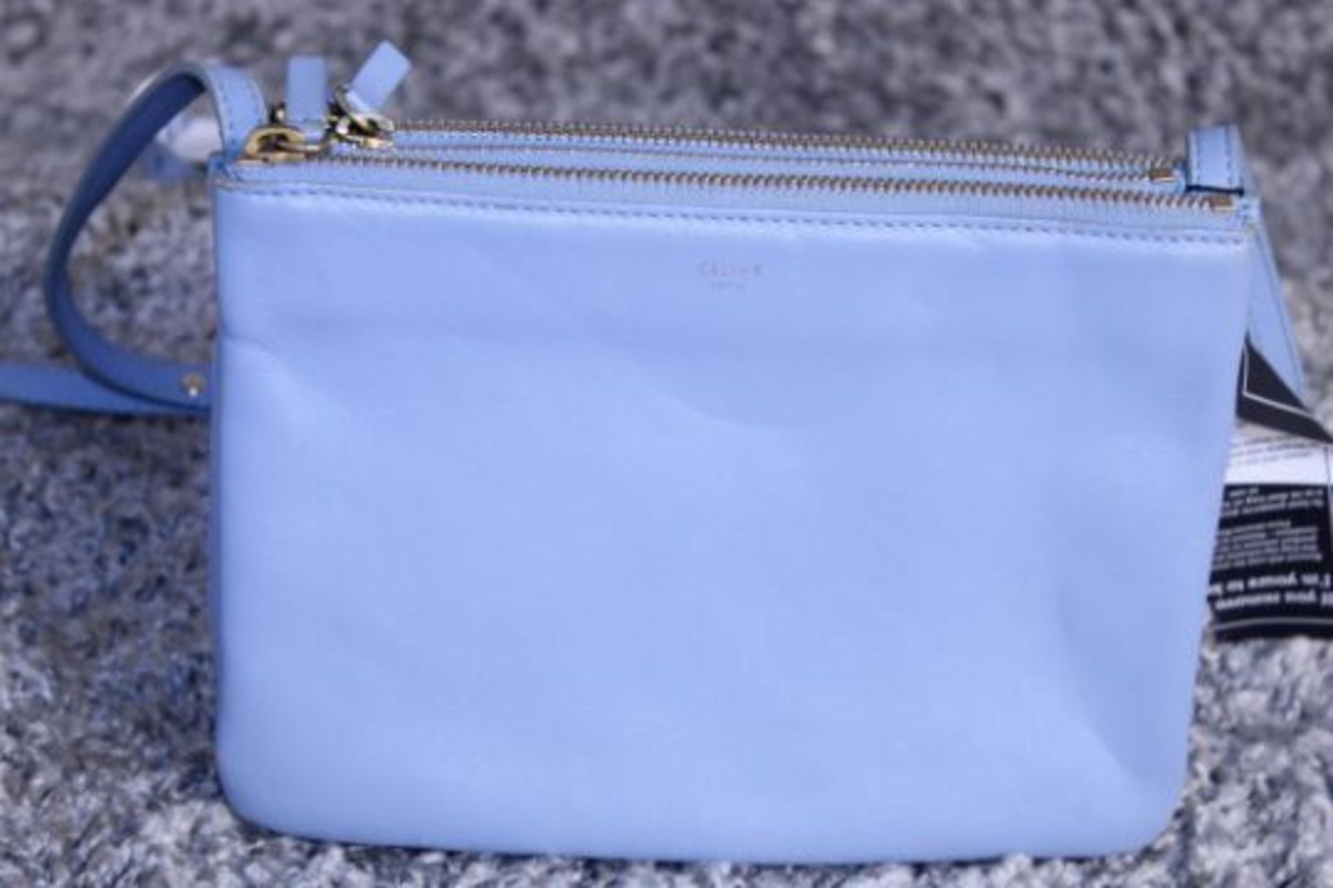 RRP £890 Celine Small Shoulder Bag, Blue Small Grained Calf Leather With Blue Leater Handles.