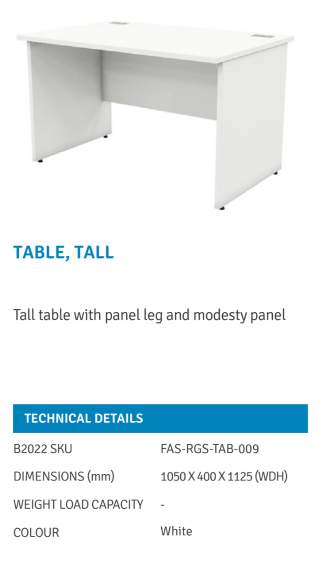 RRP £300 Lot To Contain 4Xtall White Desks (Pictures Are For Illustration Purposes Only)