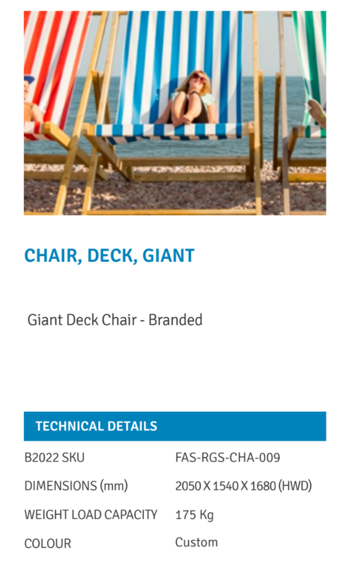 RRP £300 Lot To Contain 3X Giant Deck Chair (Pictures Are For Illustation Purposes Only)