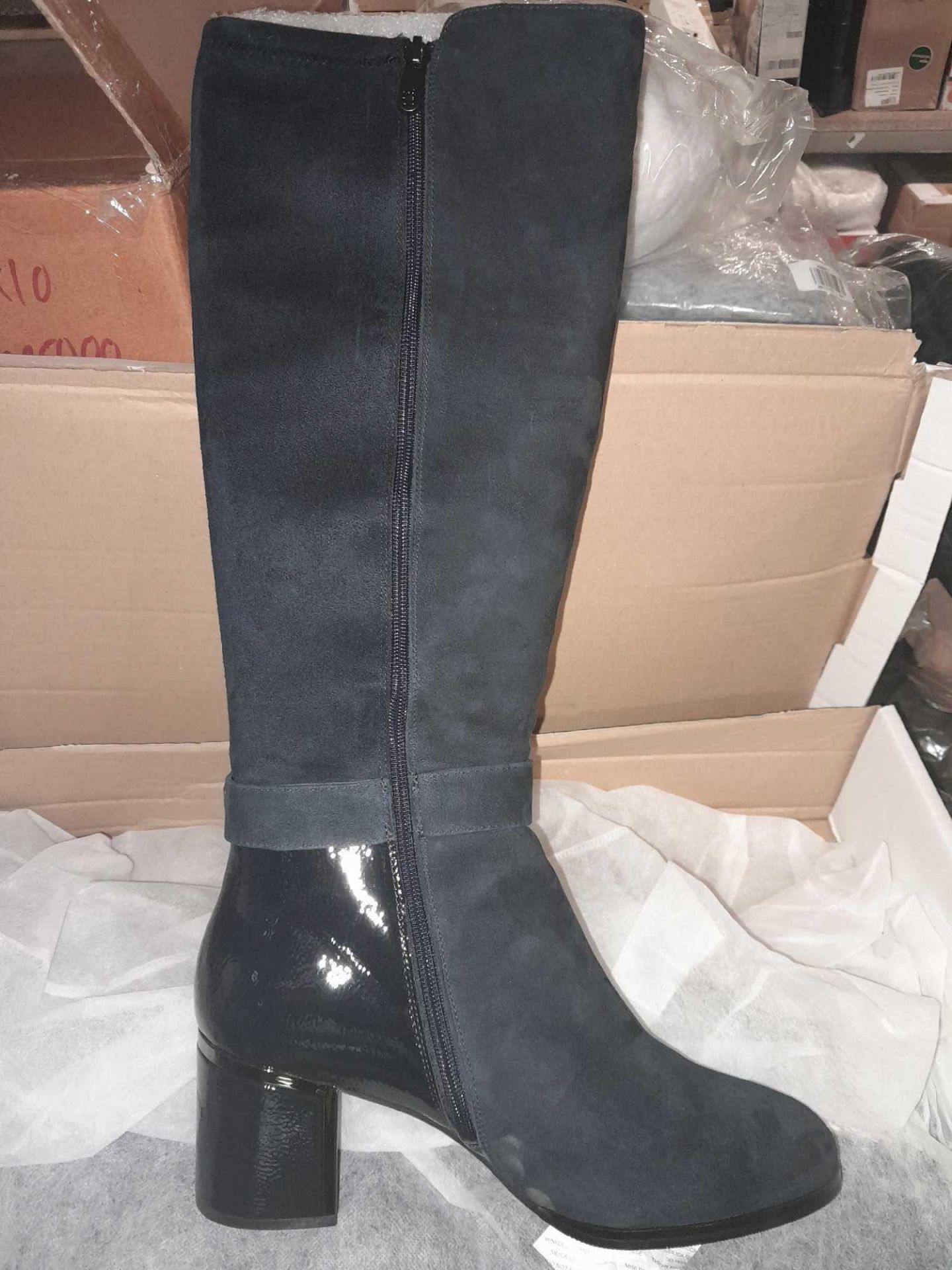 RRP £150 Boxed Moda In Pelle Tanci Knee High Boot, Navy Blue, Size 8