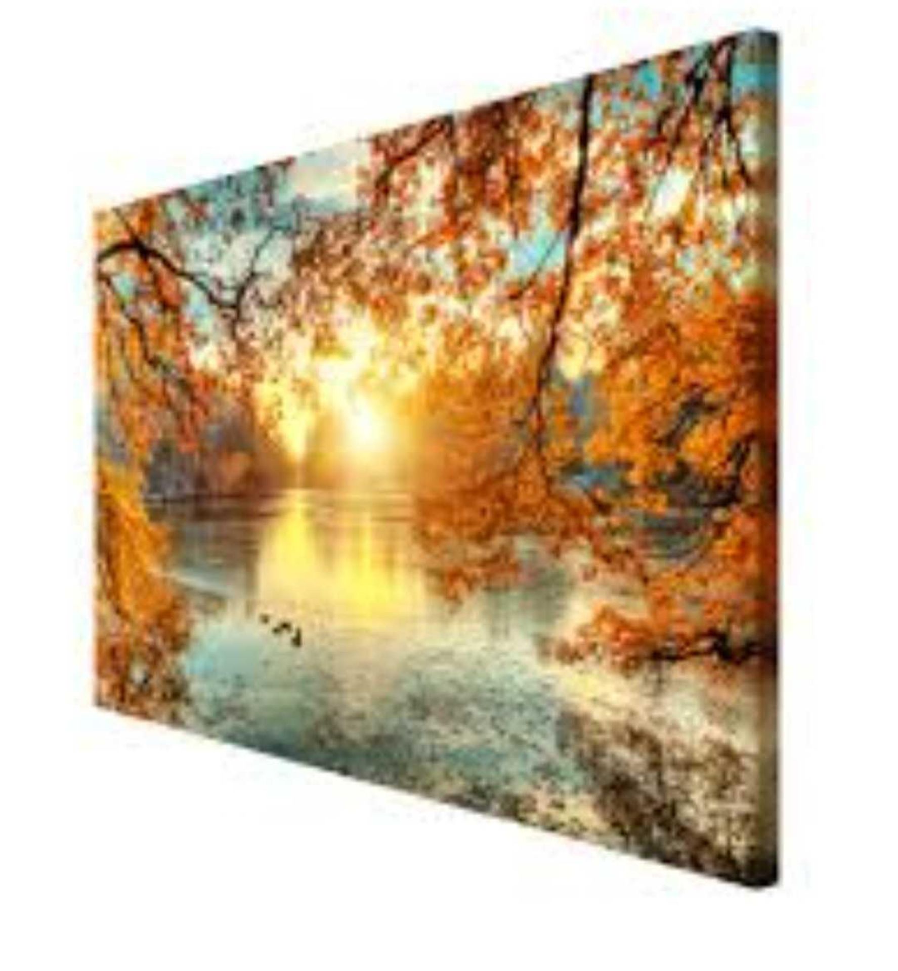 RRP £70 Printed Yellow Leaves Tree And Lake Canvas Wall Art