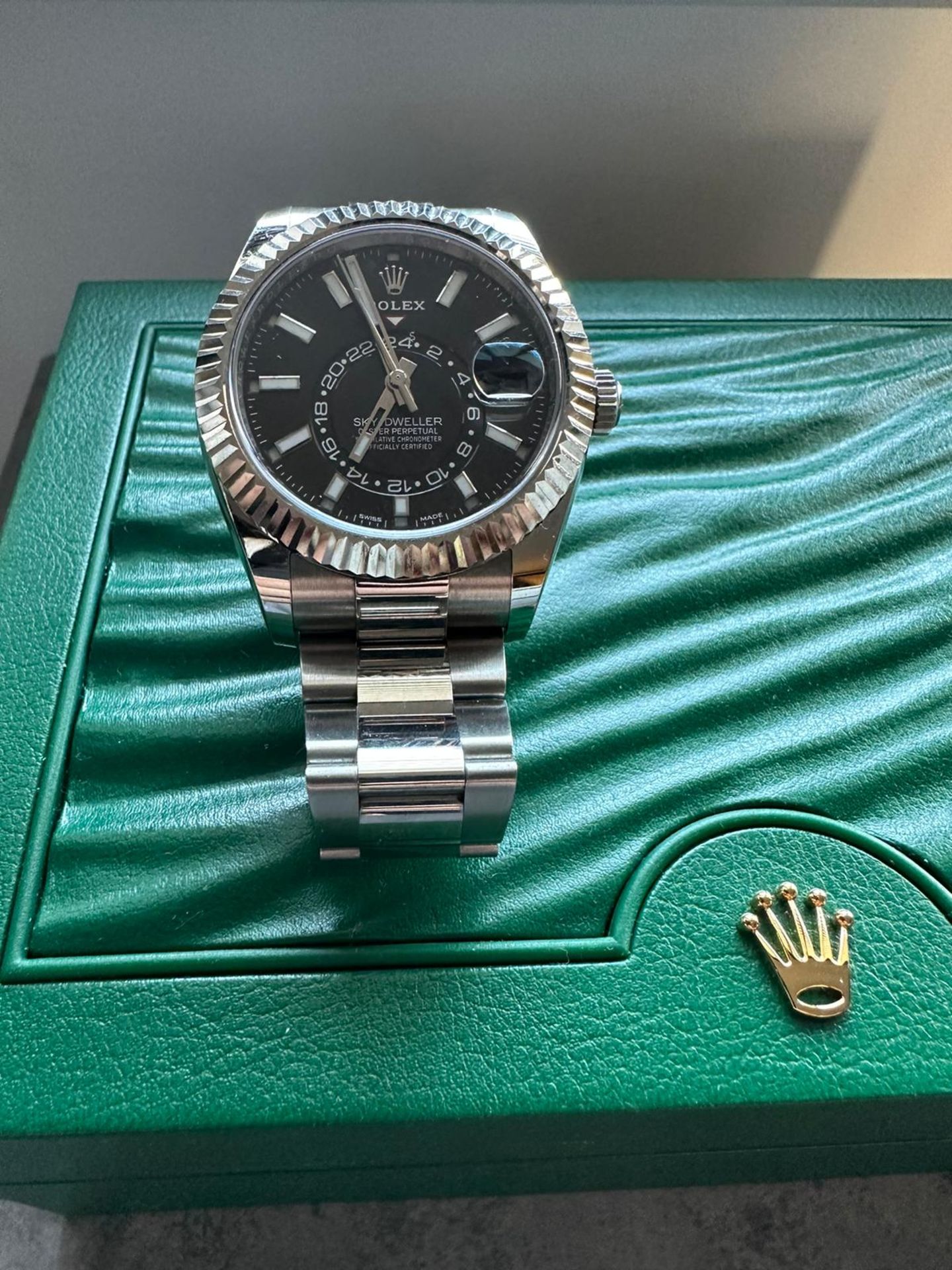 RRP £19000 Stainless Steel Rolex Sky Dweller. 42Mm Withblack Dial And Fluted Bezel On An Oyster Brac - Image 9 of 13