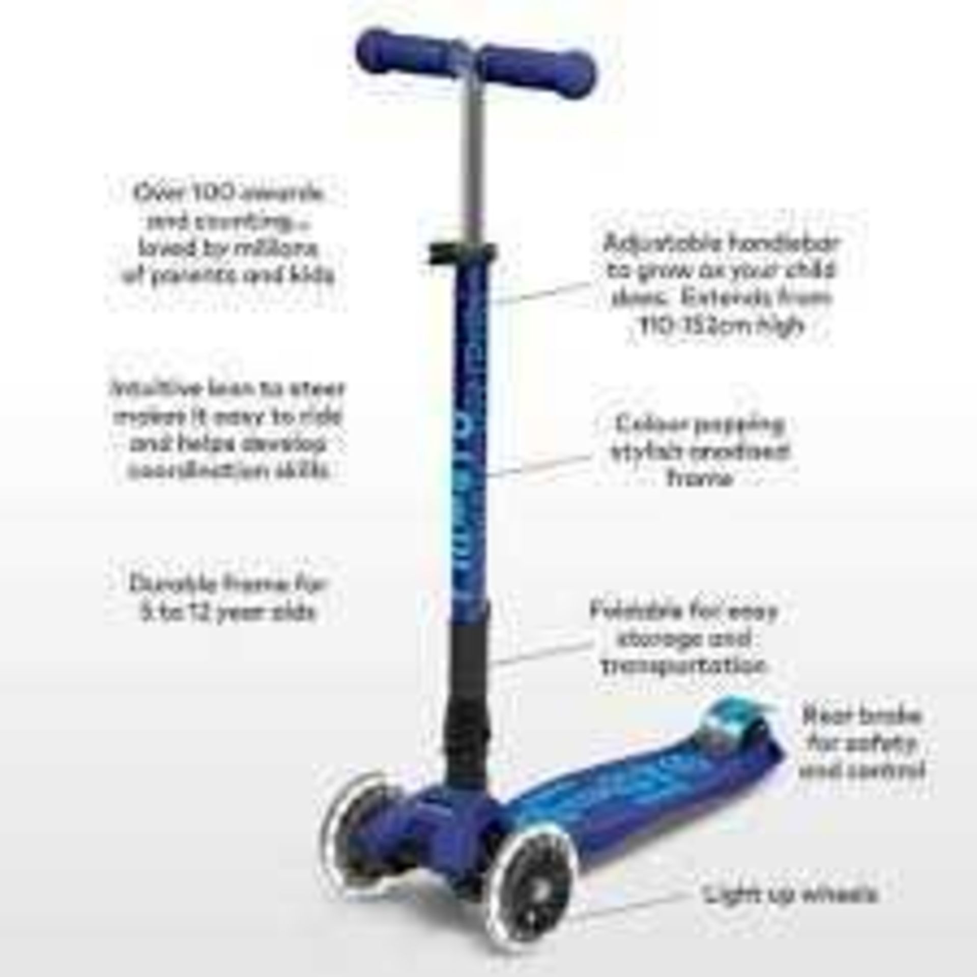 RRP £160 Micro Scooter Maxi Deluxe Foldable Led In Blue