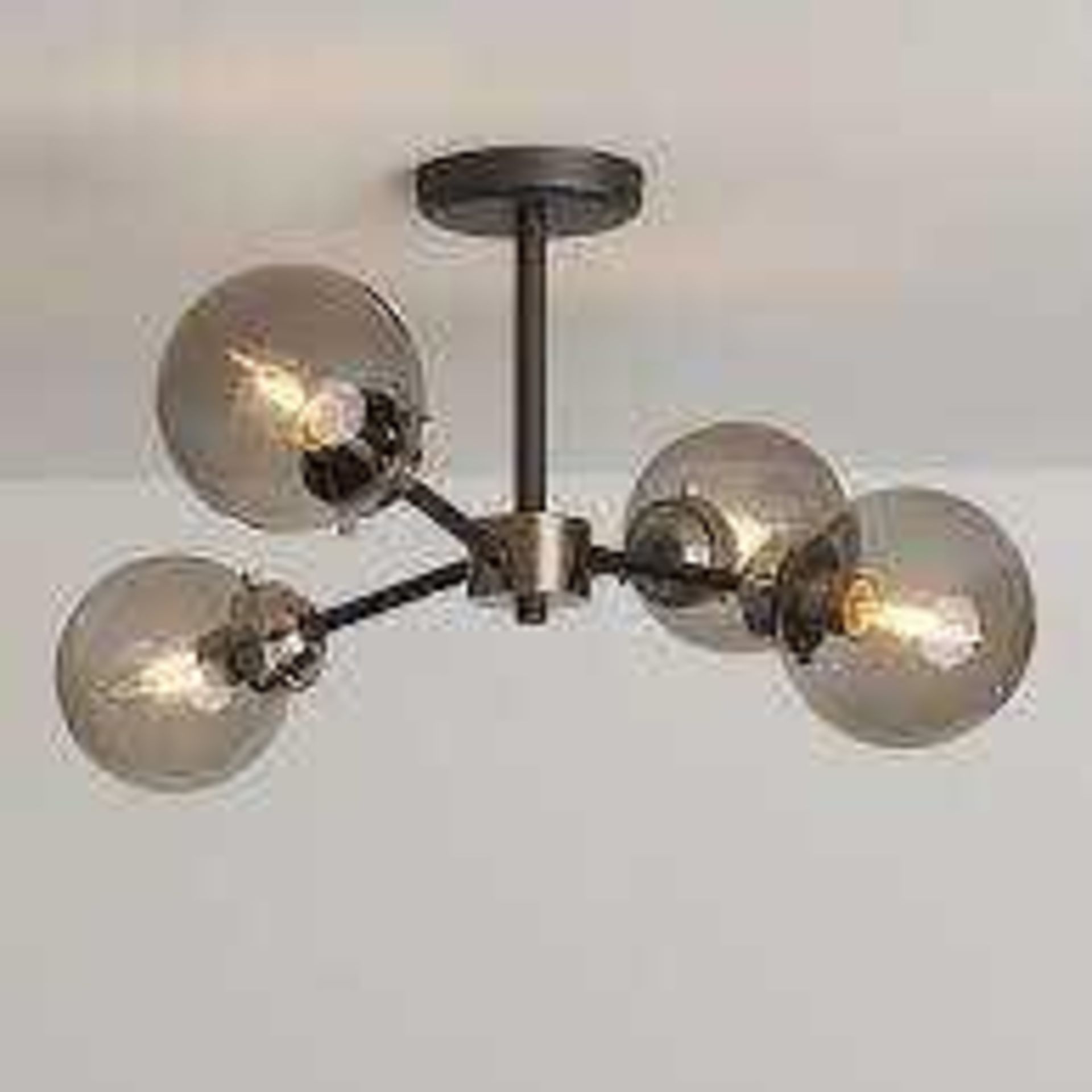 RRP £150 Orb 4 Light Semi Flush Smoked Glass Shade Nickel And Black Finish