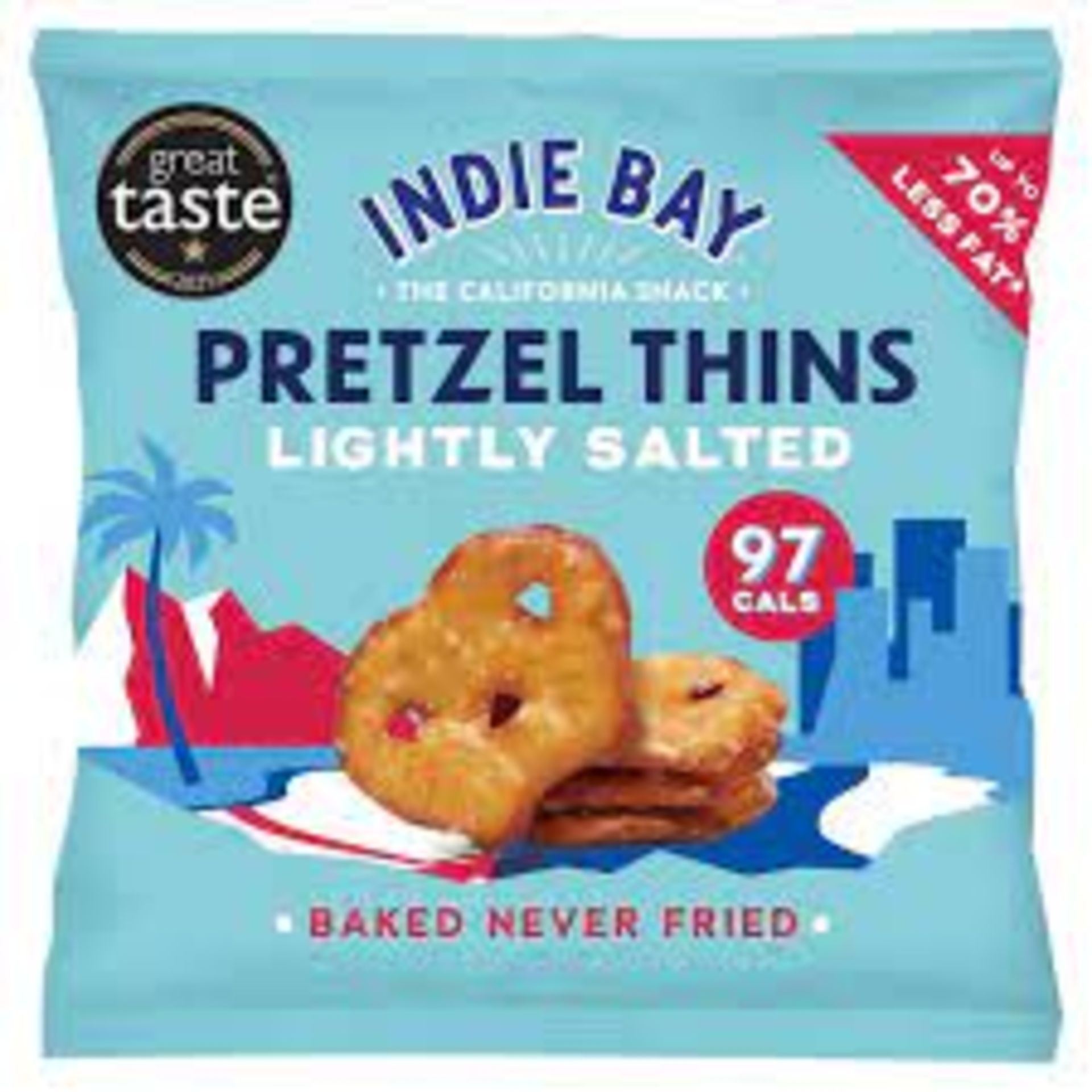 RRP £934 (Approx. Count 57) spW53G5285p  21 x Indie Bay Snacks - Pretzel Thins Lightly Salted - 9