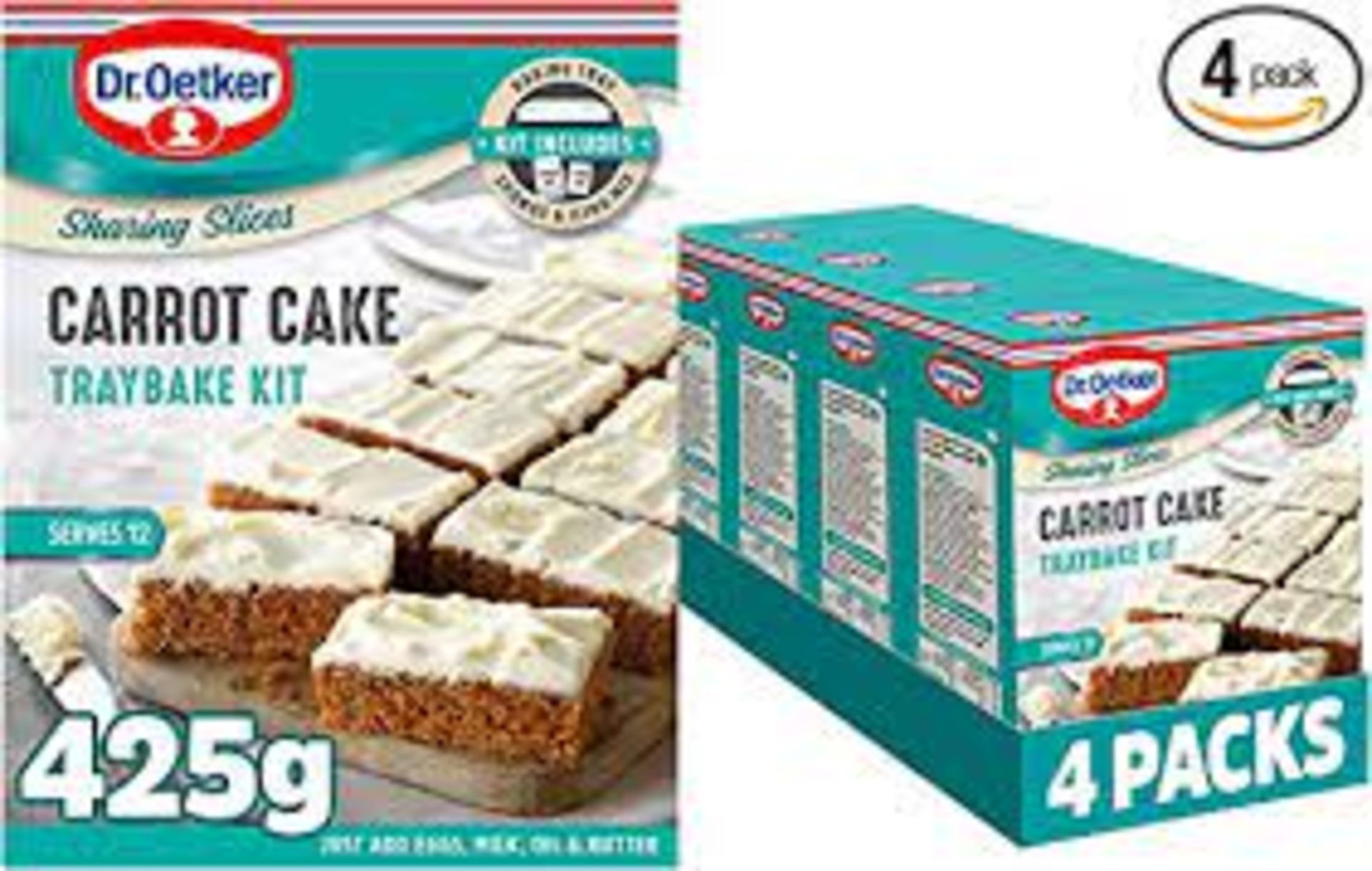 RRP £493 (Approx. Count 43) spW44f1217F 15 x Dr. Oetker Carrot Cake Traybake Kit 425 g, Pack of 4  2