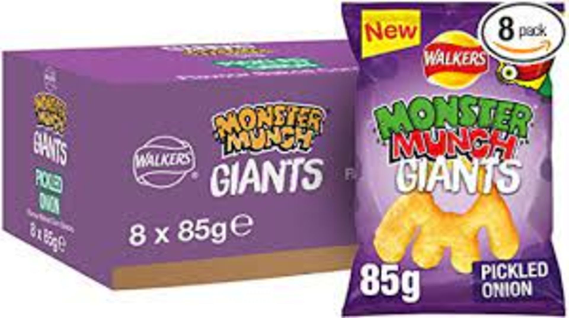RRP £336 (Approx. Count 24) spSNJ21SNVp 24 x Walkers Monster Munch Giants Pickled Onion 85g (Case of