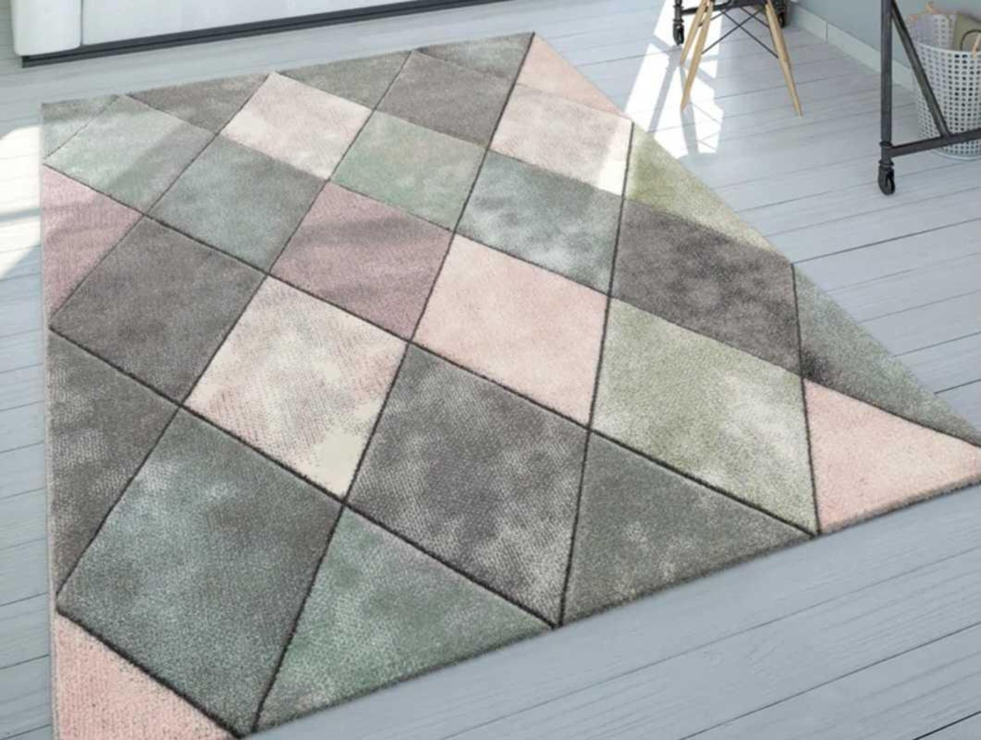 RRP £125 Paco Alejo Shaggy Pink Green And Grey Rug