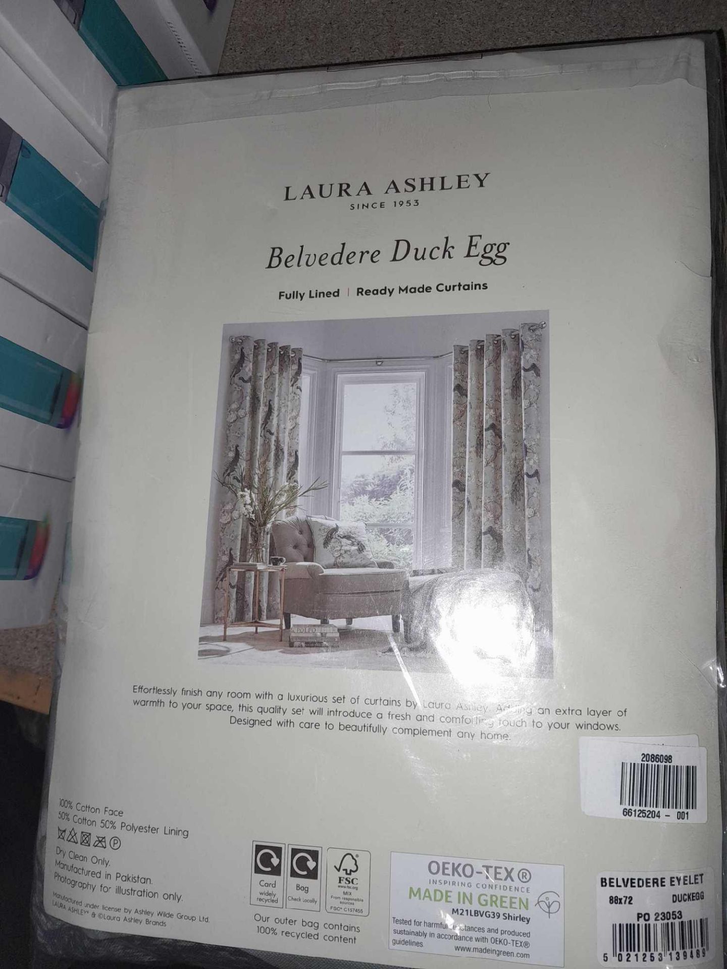 RRP £135 A Pair Of Laura Ashley Duck egg Belverde Eyelet Curtains