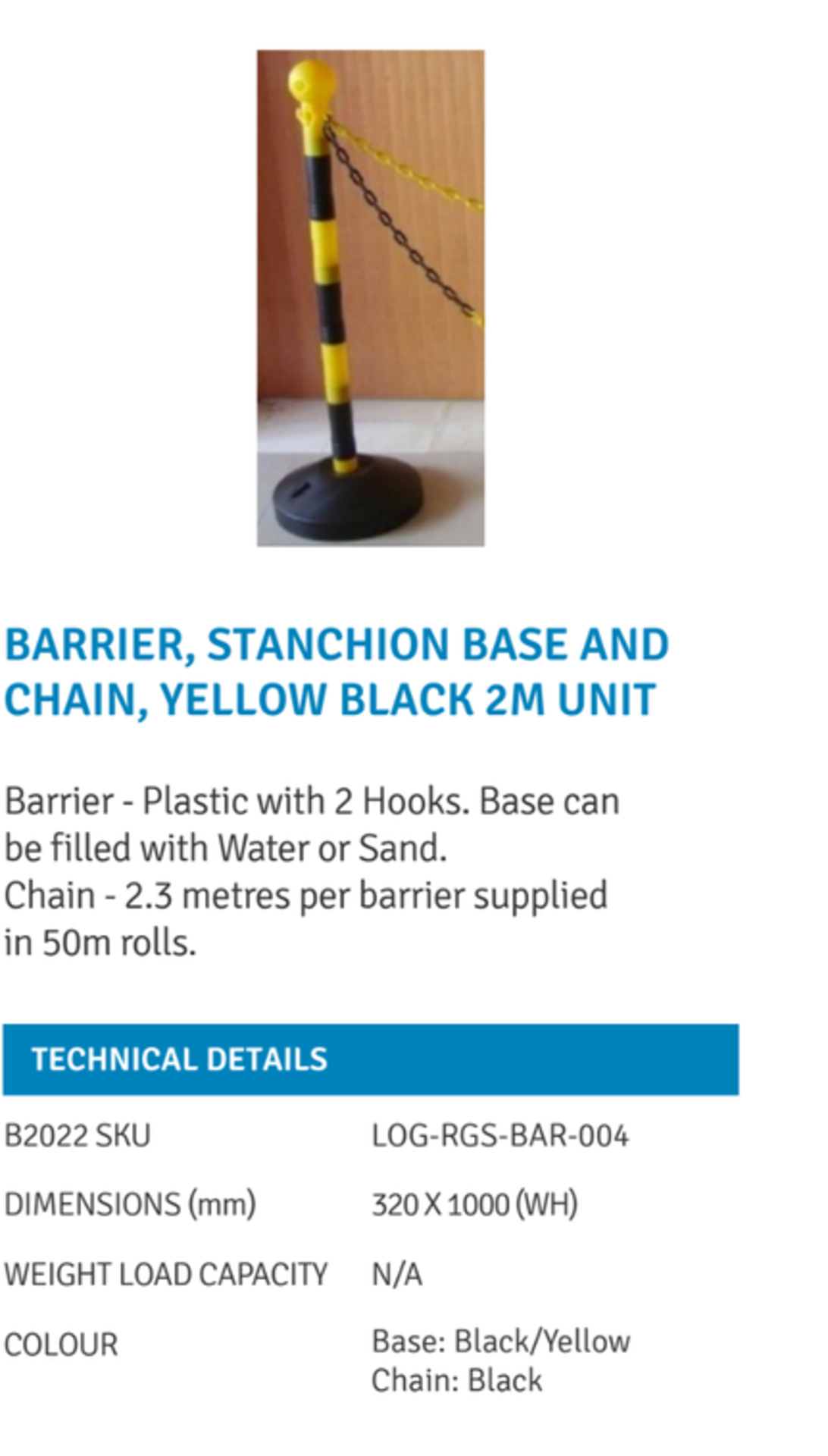 RRP £6300 Pallets To Contain Barrier, Stanchion Base and Chain, Plastic Unit