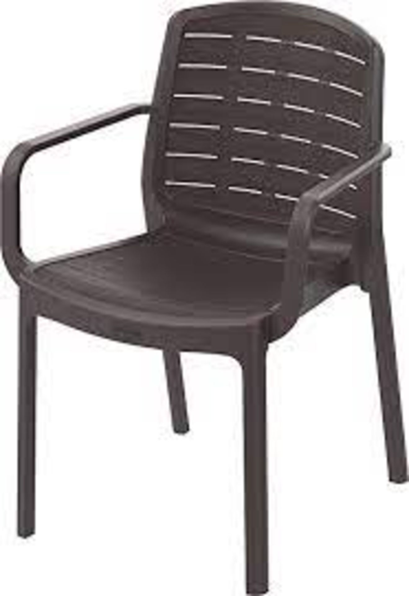 RRP £175 Lot To Contain Approx. 5X Duramax Brown Plastic Garden Chairs