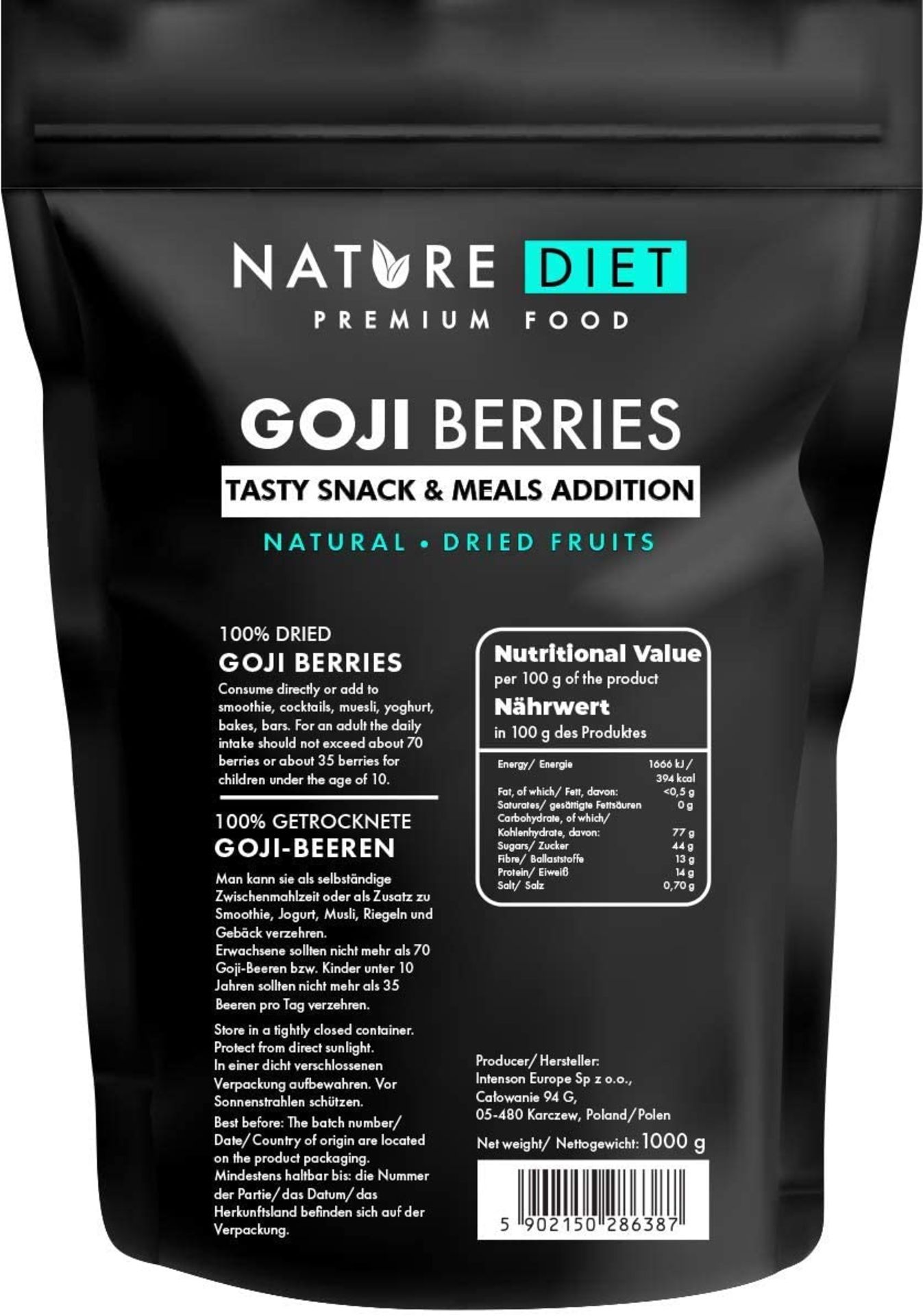 RRP £1353 (Approx. Count 106) (E39) spW37c7694X 46 x Nature Diet - Goji Berries 1000 g | Dried