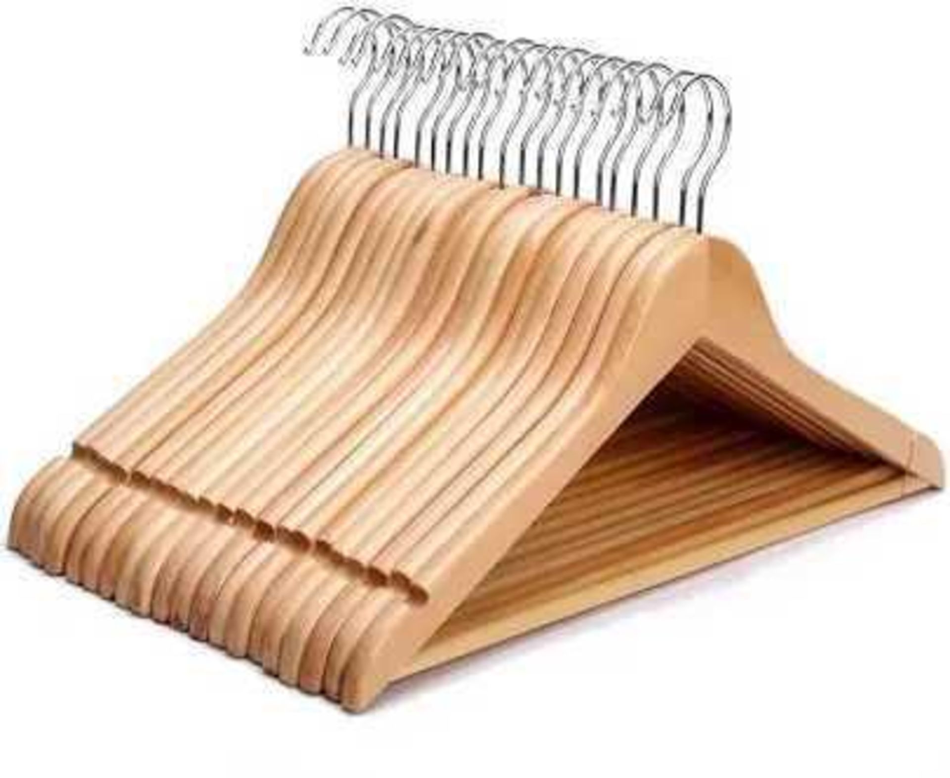 RRP £160 Lot To Contain Approx. 160 Brand New Factory Sealed Wooden Clothes Hangers