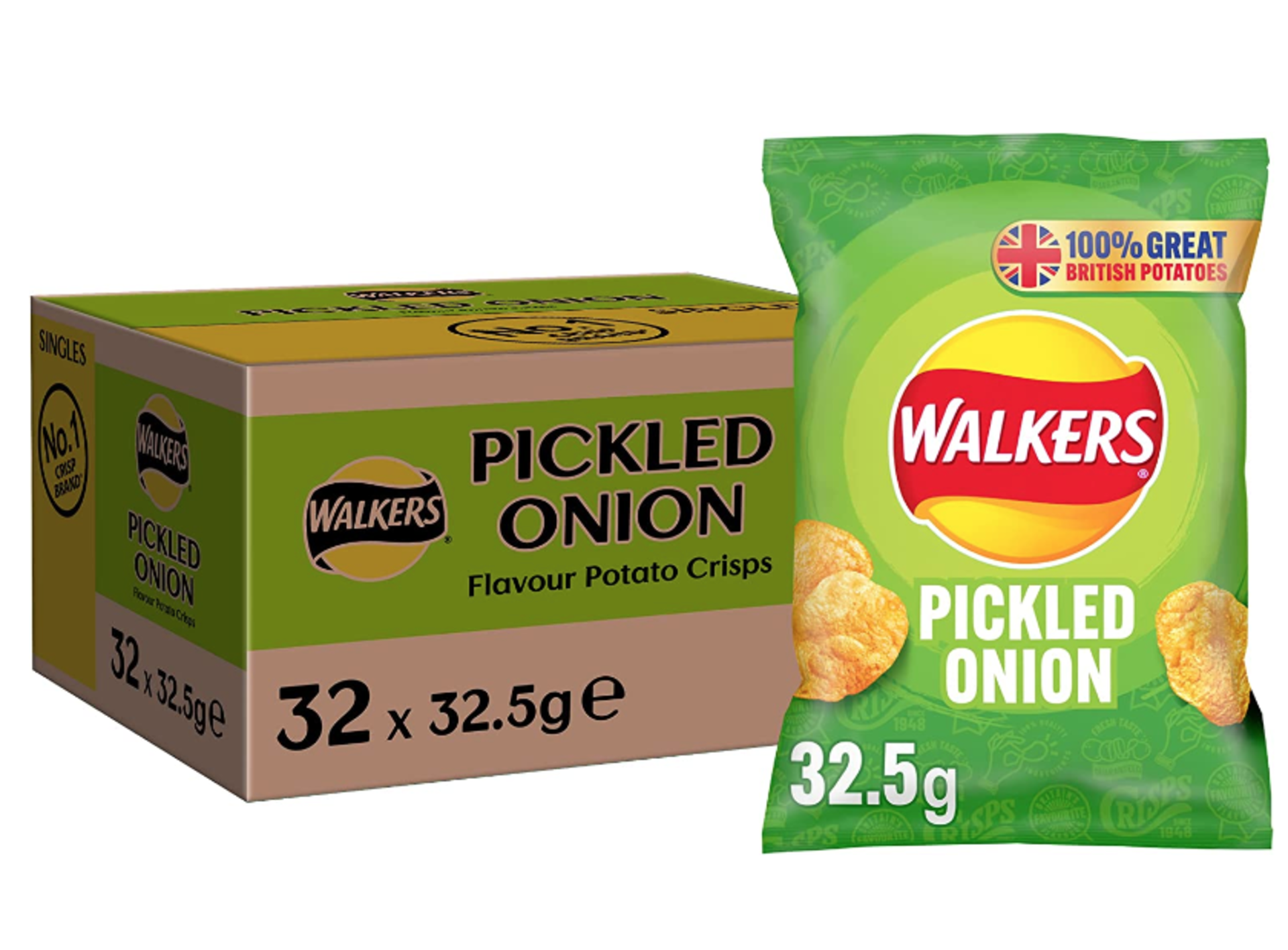 **RRP £1155 (Approx. Count 68) spW32m8323j 30 x Walkers Crisps Pickled Onion Crisps Box, 32.5 g (