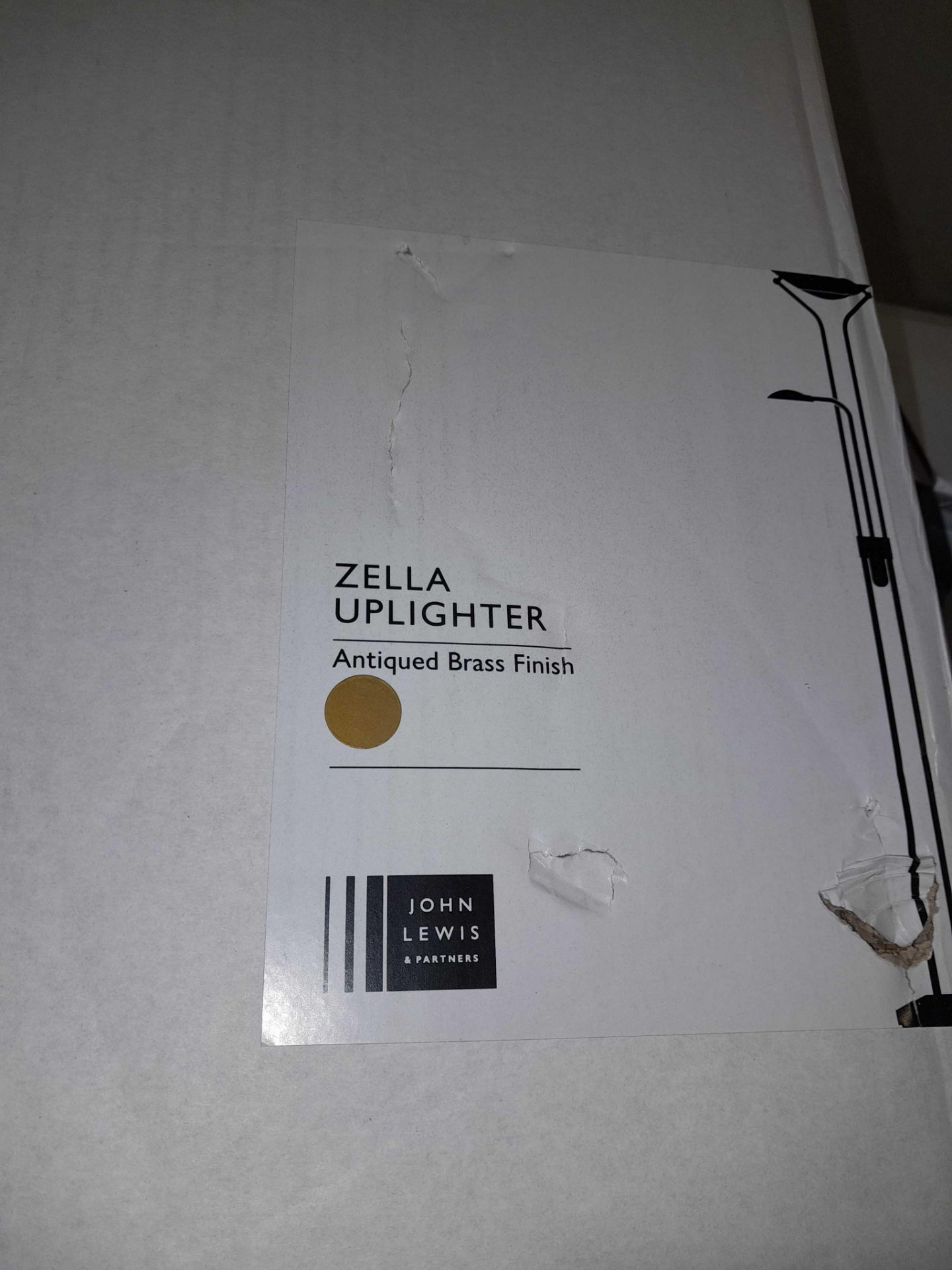 RRP £180 Lot Contains X2 Boxed Zella Uplighter, Antiqued Brass Finish