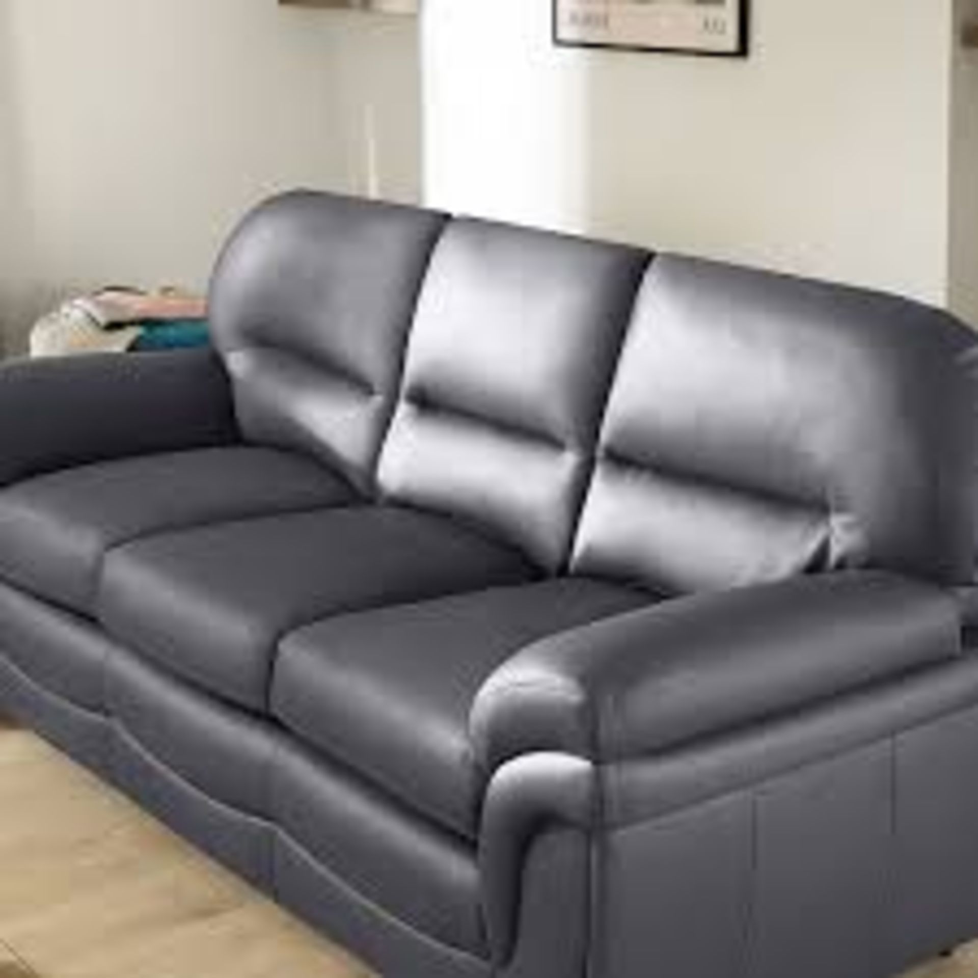 RRP £1500 Leather 3 Seater Couch In Charcoal/Wood With Matching Armchair