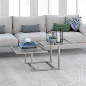 RRP £150 Boxed Two Tier Glass Coffee Table In Satin Nickel Finish