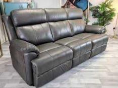 RRP £1500 Leather 3 Seater Couch In Charcoal/Wood