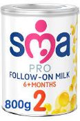 RRP £3760 (Approx Count 51)spW56J0961T 50 x SMA PRO Follow On Baby Milk Powder, 6-12 Months, 400g (