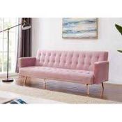 RRP £500 3 Seater Velvet Button Back Couch In Lilac(Cr3)