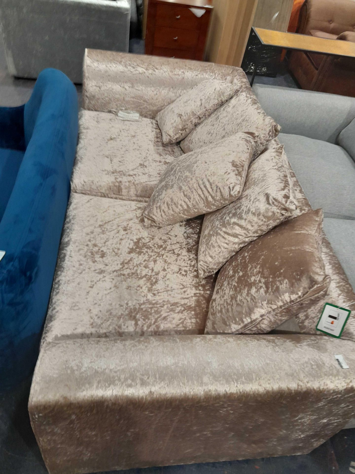 RRP £500 Sophie Velvet 3 Seater Sofa In Champagne - Image 2 of 2