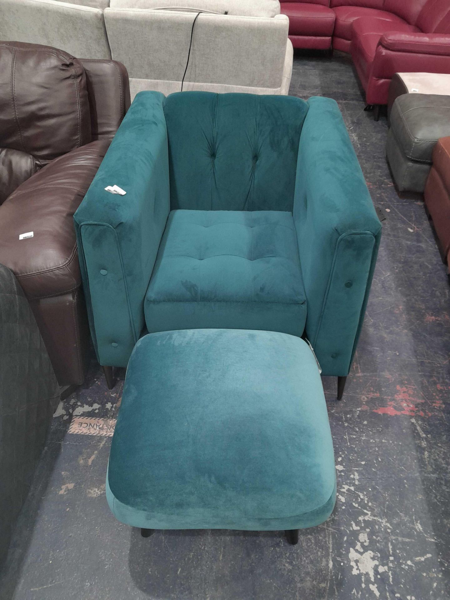 RRP £800 Ex Display Sofology Turquoise Single Armchair With Pouffe - Image 2 of 2