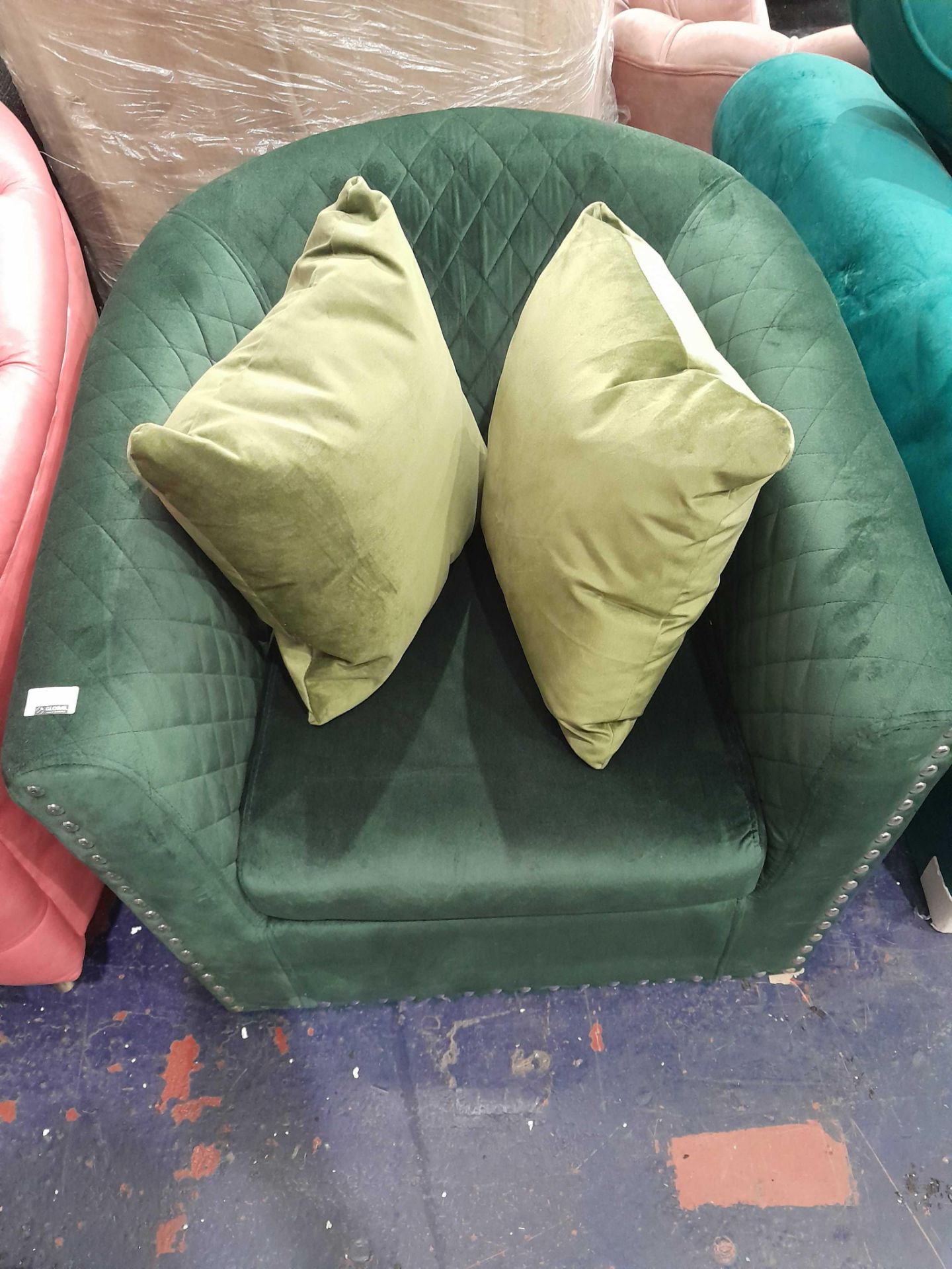 RRP £200 Ex Display Green Velvet Armchair With Cushions - Image 2 of 2