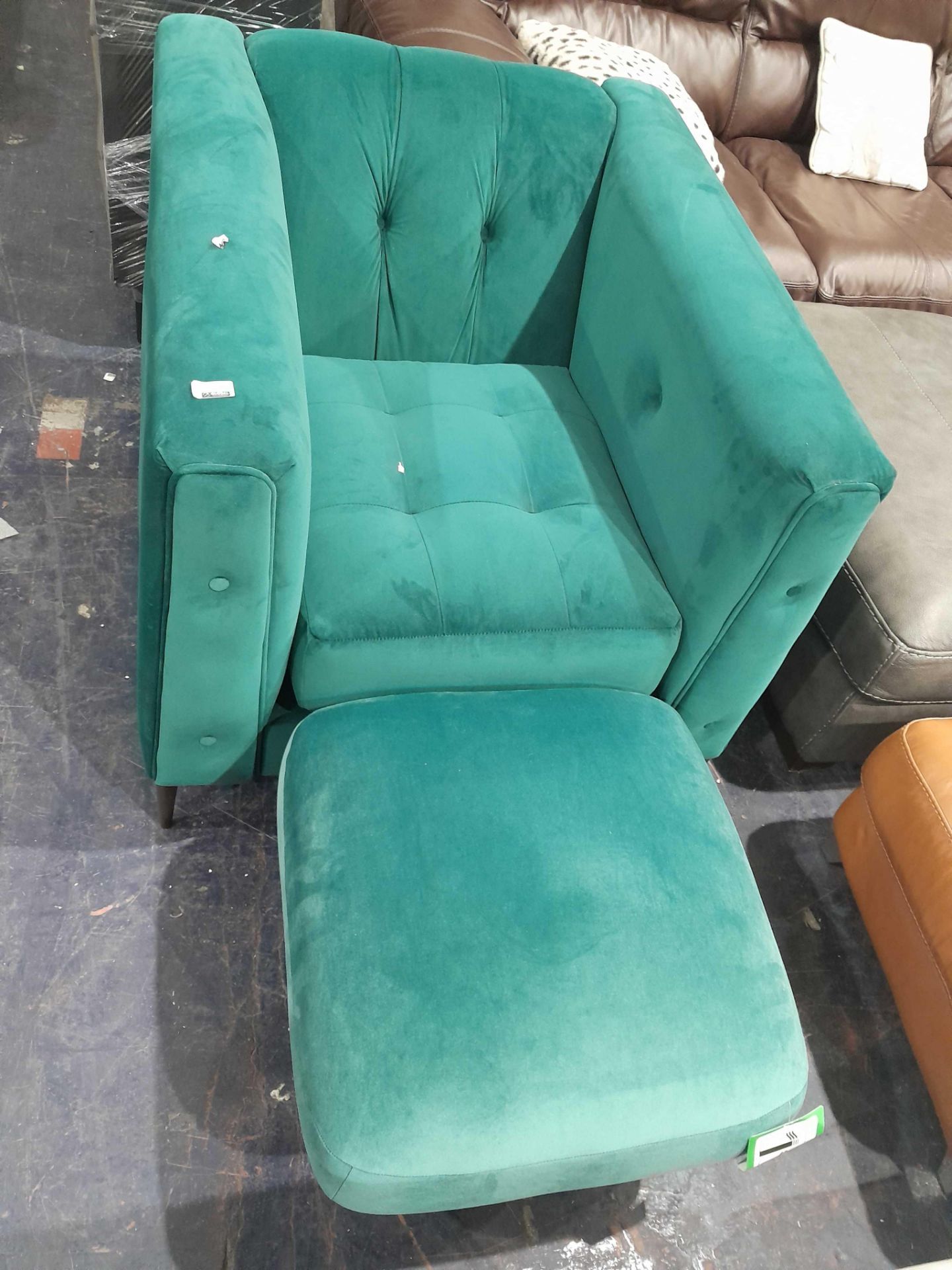 RRP £800 Ex Display Sofology Turquoise Single Armchair With Pouffe - Image 2 of 2