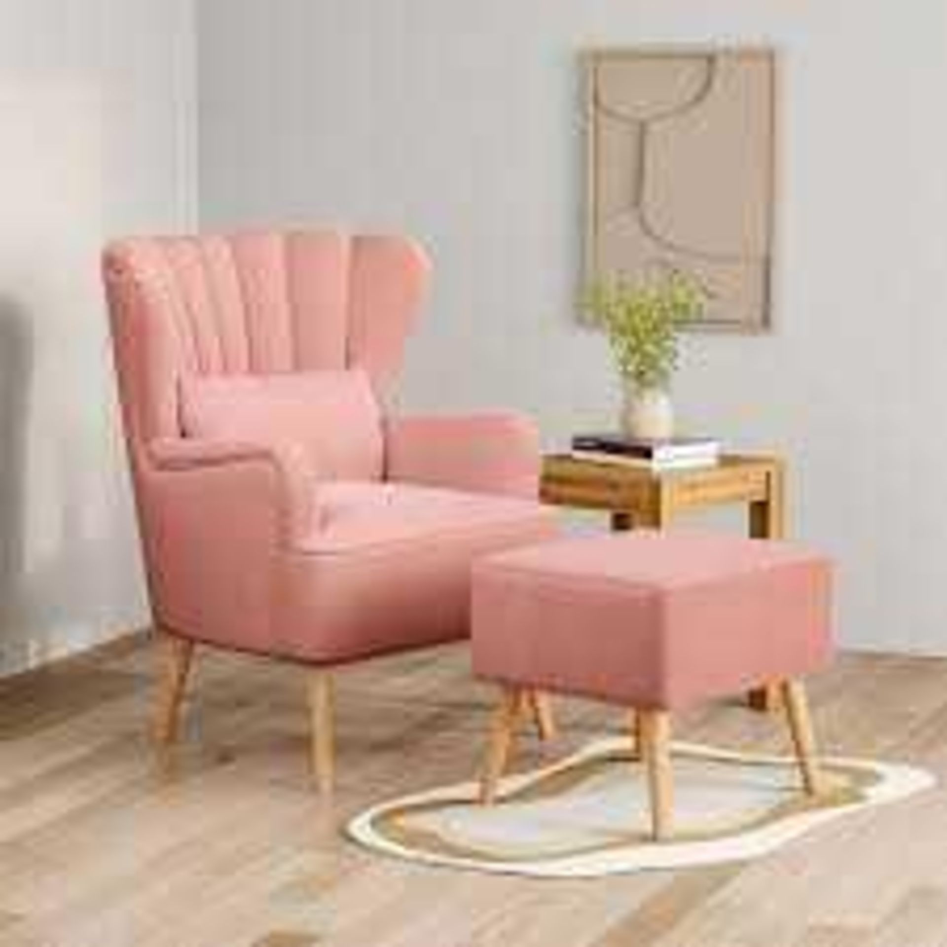 RRP £250 Pink Velvet Shell Chair With Footstool(Cr2) - Image 3 of 3