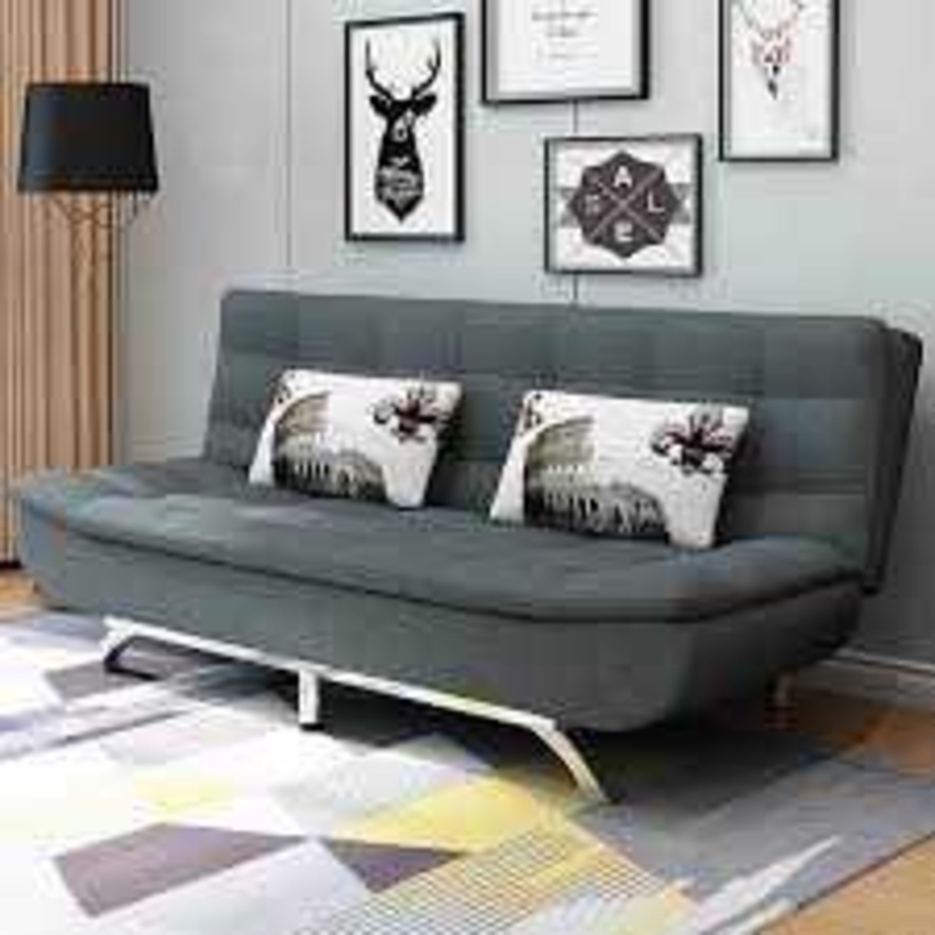 RRP £400 Boxed Convertible Futon And Sofa Sleeper In Linen Grey(Cr2)