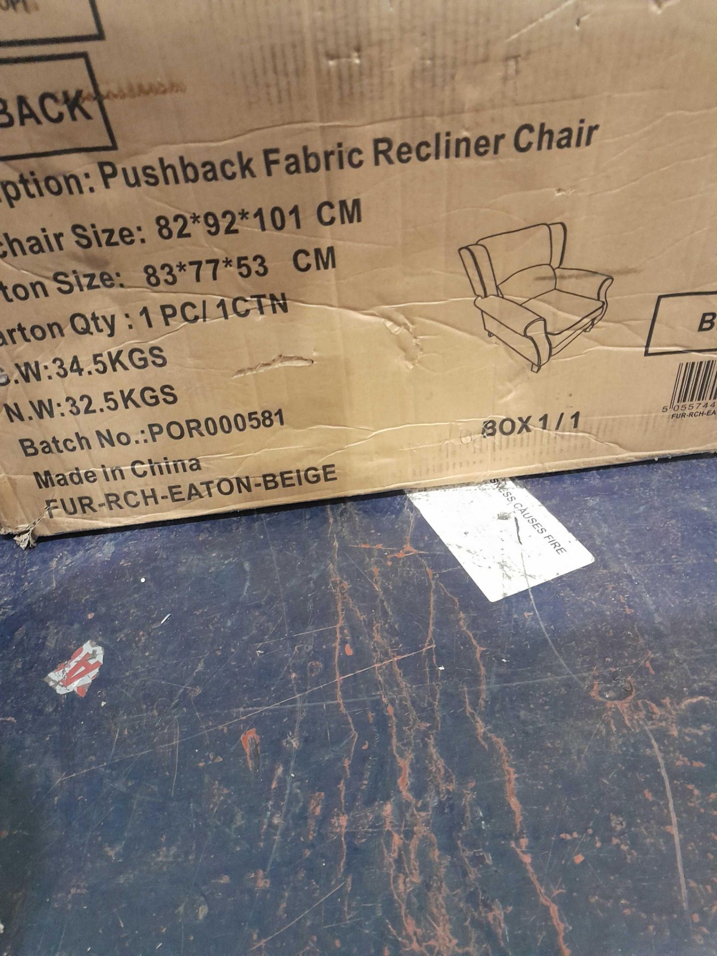 RRP £300 Boxed Pushback Fabric Recliner Chair (Cr2) - Image 2 of 2