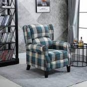 RRP £300 Ex Display Alba Reclining Chair In Blue Tartan Print