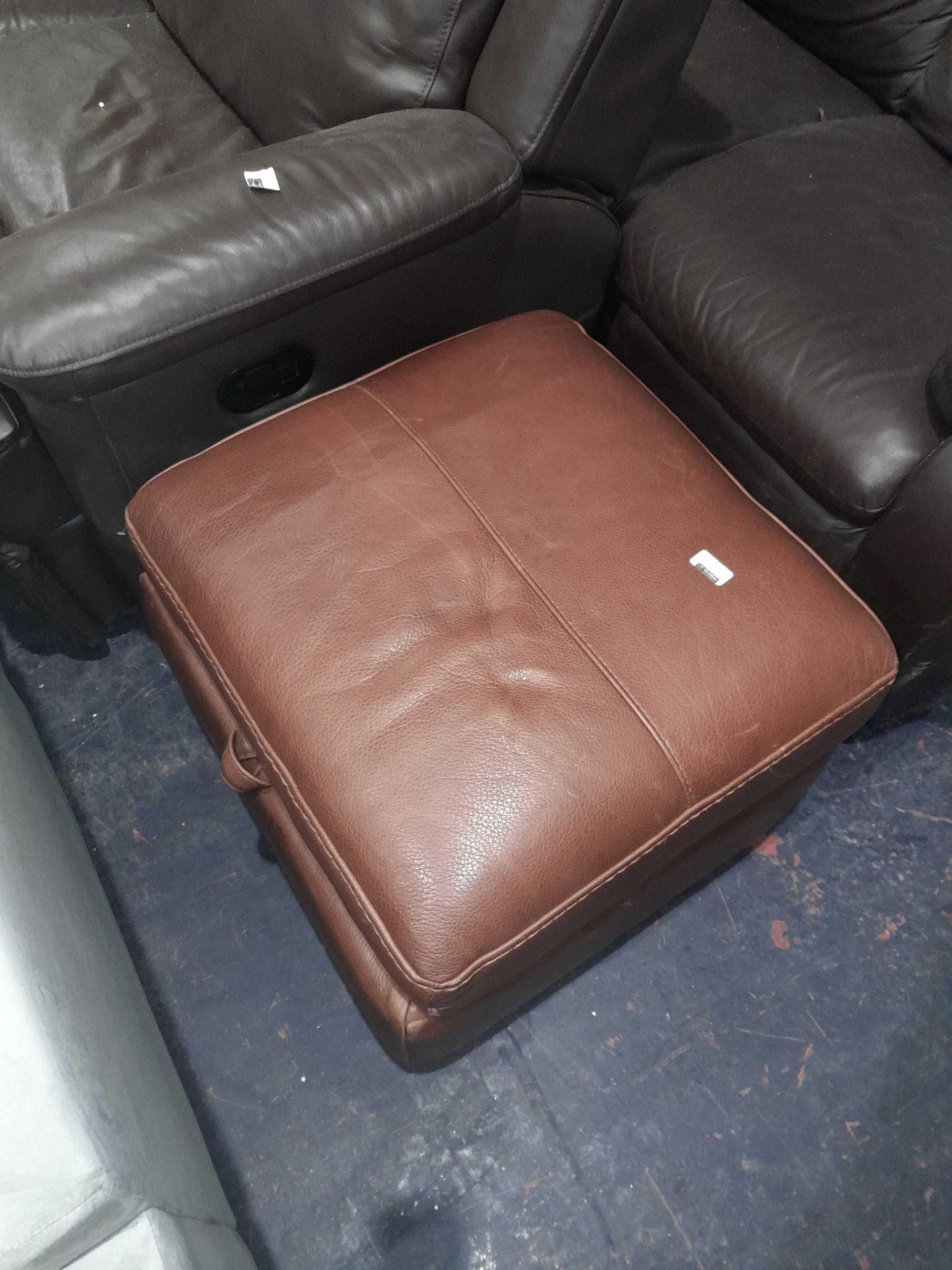 RRP £300 Ex Display Brown Leather Pouffe With Storage Space - Image 2 of 2