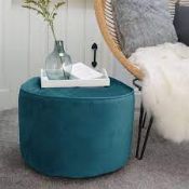 RRP £350 Ex Display Velvet Pouffe In Turquoise