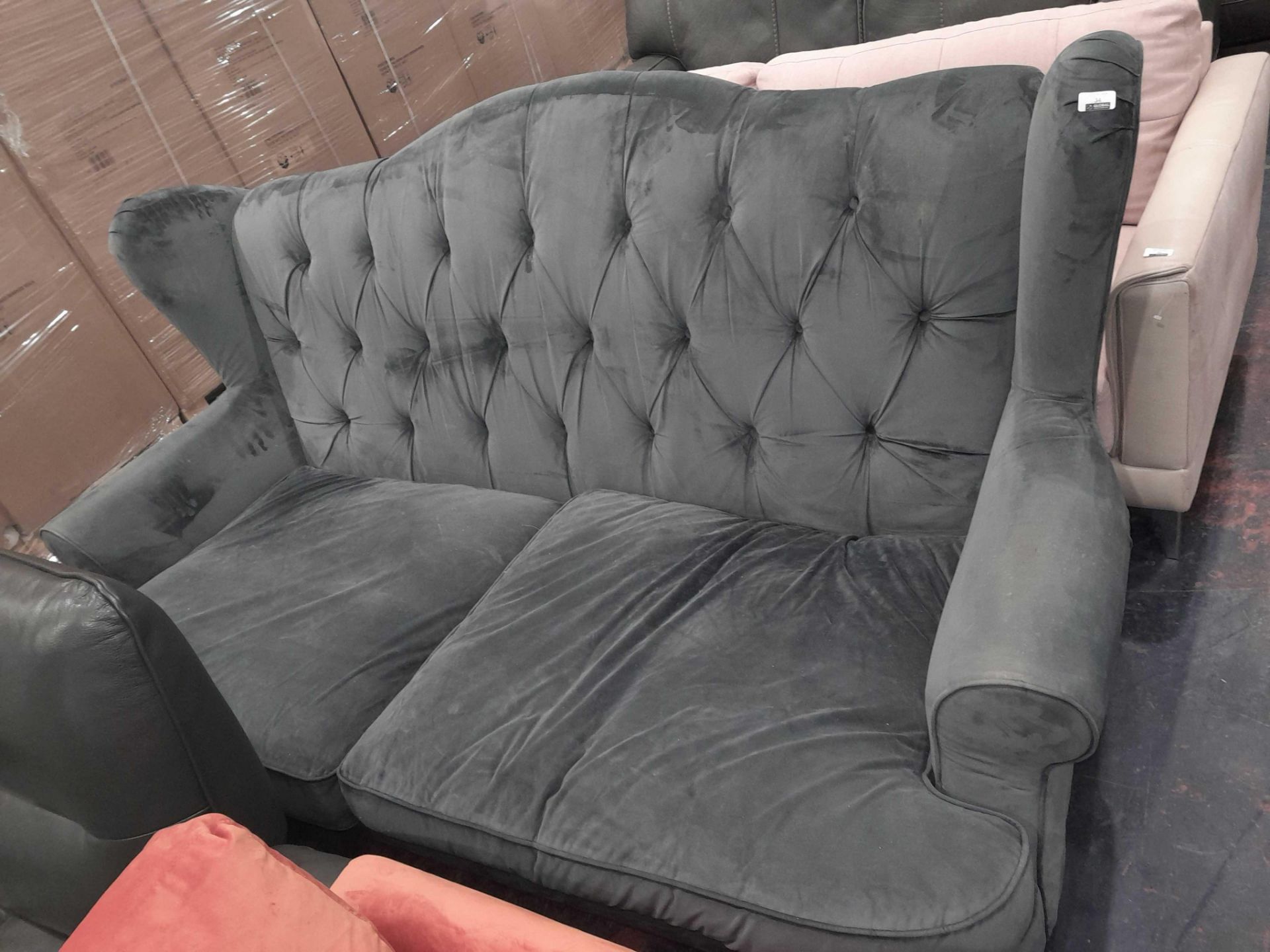 RRP £1500 Ex Display Camel Back Velvet 4 Seater In Grey - Image 2 of 2