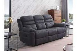 RRP £820 3 Seater Fabric Reclining Sofa In Grey