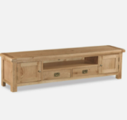 RRP £350 Ex Display Solid Oak 2 Drawer Tv Stand With Brass Handles