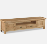 RRP £350 Ex Display Solid Oak 2 Drawer Tv Stand With Knocker Handles