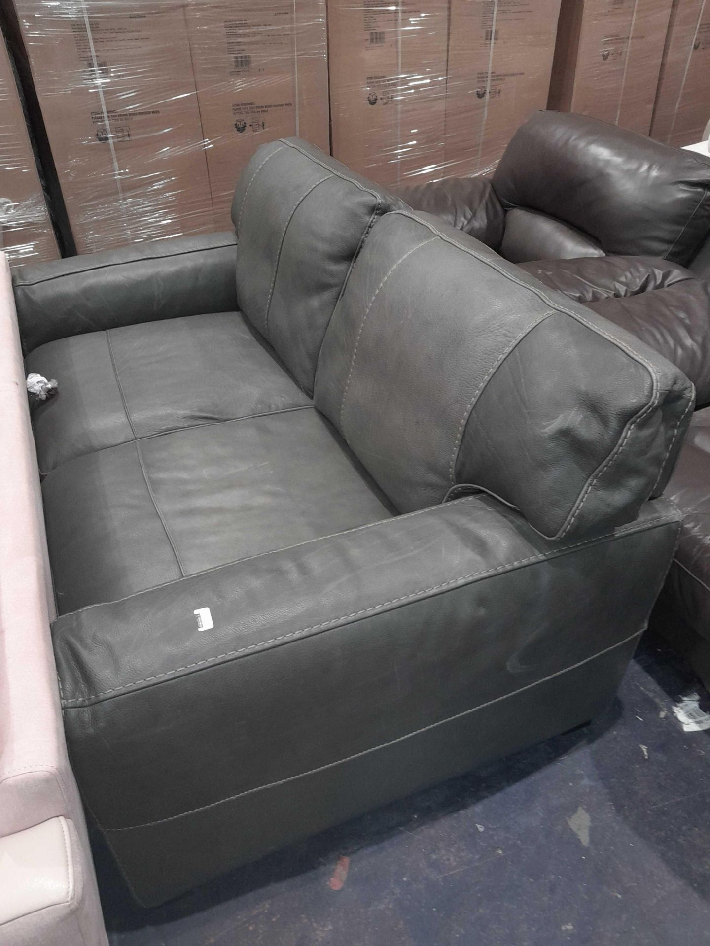 RRP £800 Ex Display Leather 3 Seater In Grey - Image 2 of 2